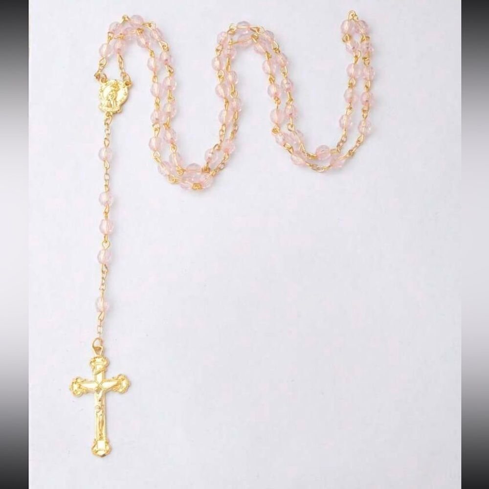 Cross pink beads Y shape necklace N739